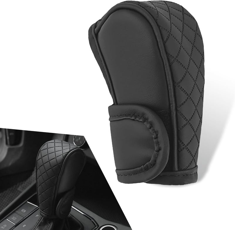 Bawkars Car Leather Gear Shift Cover, Anti-Slip Dustproof Gear Shifter Stick Protector with Diamond Embroidery, Shift Knob Cover for Lever Protection, Universal for Cars,Trucks,SUVs (Black) - Image 1